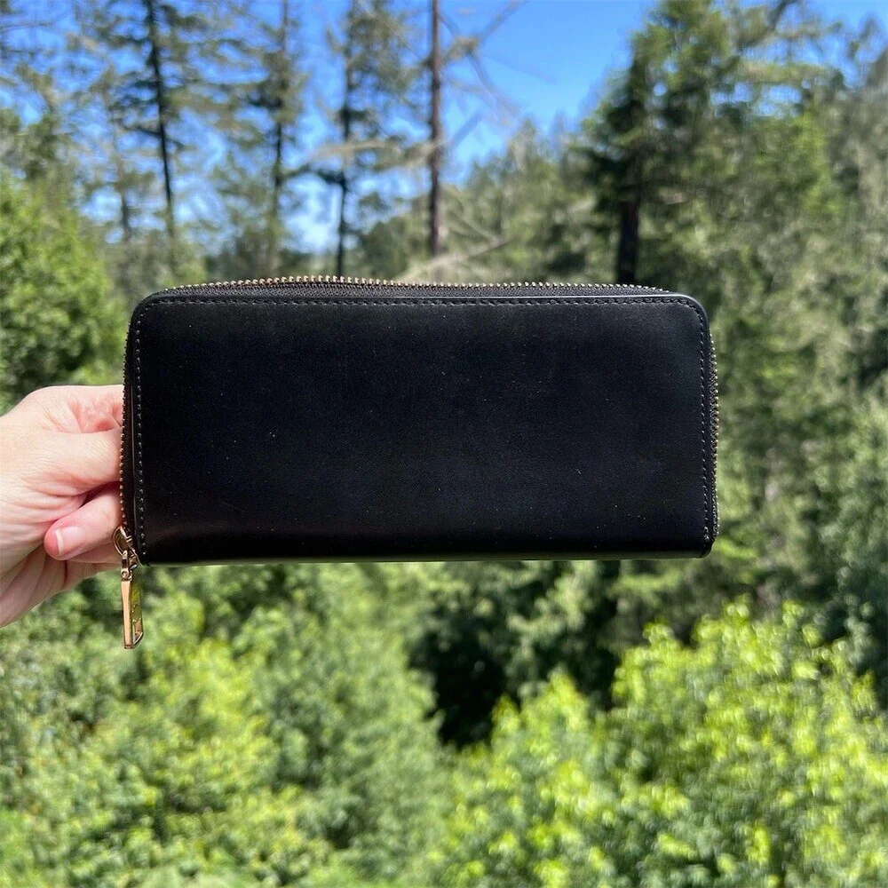 COACH Long Zip-Around Wallet Smooth Black Calf Leather w Gold Hardware AUTHENTIC